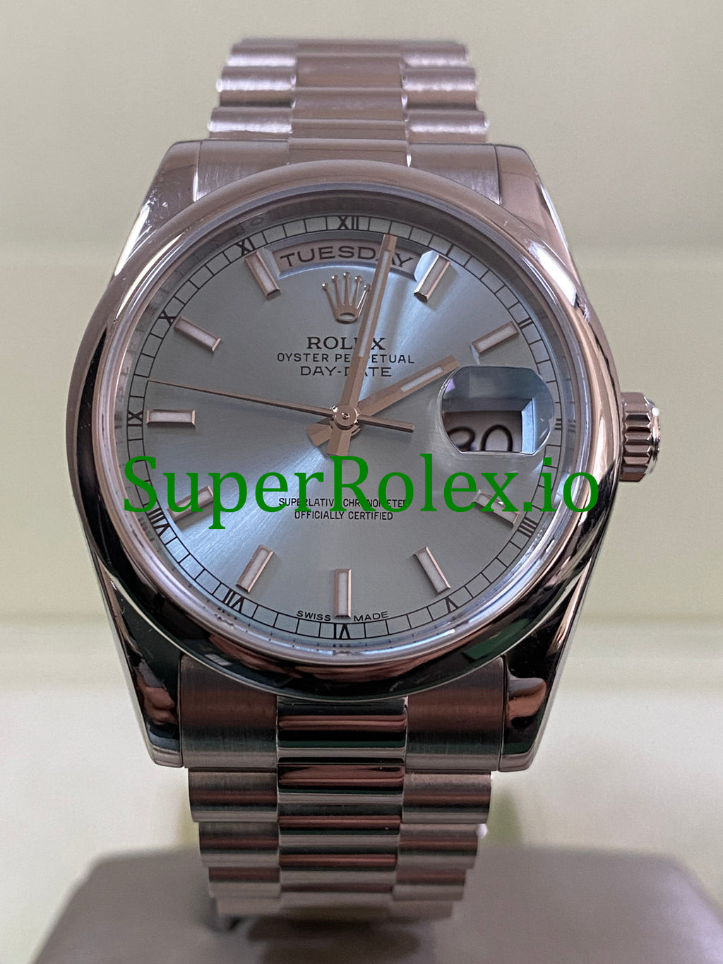 Rolex Platinum Day-Date 36MM Ice Blue Index Dial Ref.118206