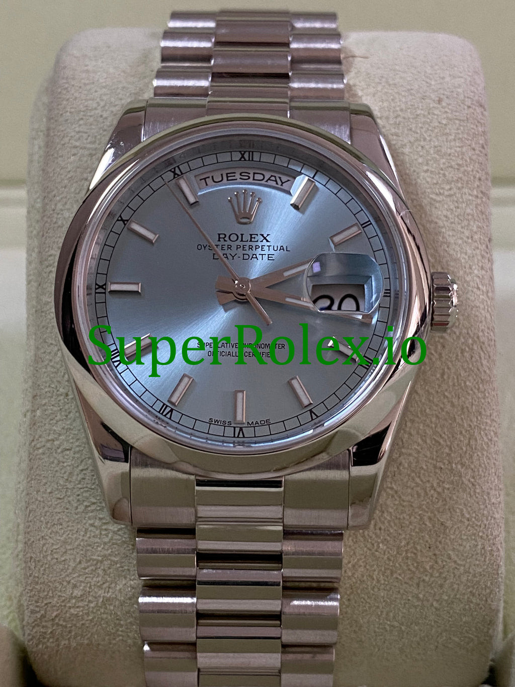 Rolex Platinum Day-Date 36MM Ice Blue Index Dial Ref.118206
