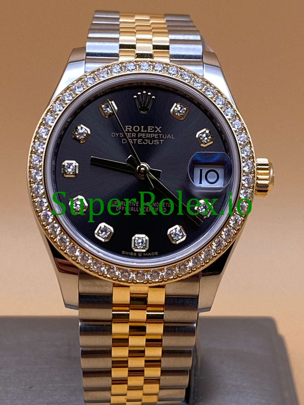 Rolex Datejust 31 Yellow Gold Dark Grey Diamond Dial Ref.278383RBR