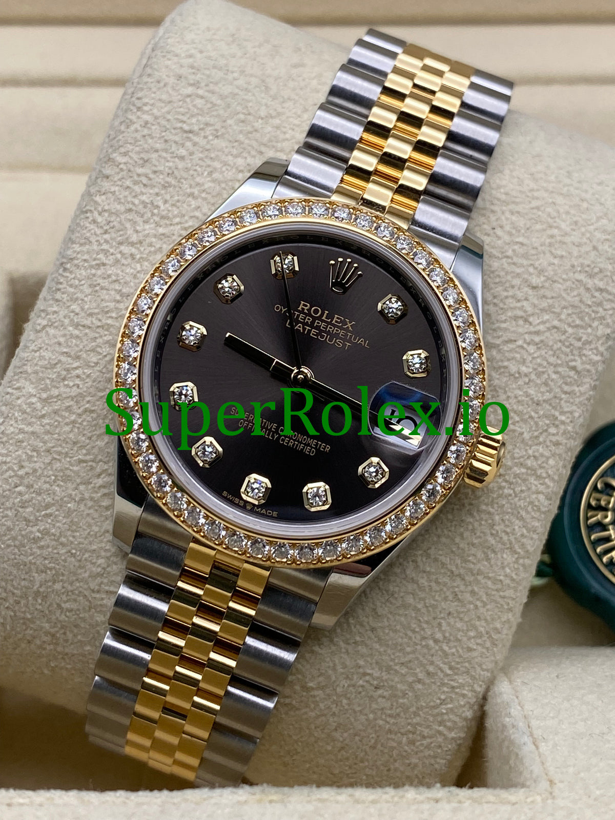 Rolex Datejust 31 Yellow Gold Dark Grey Diamond Dial Ref.278383RBR