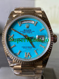 Rolex Day-Date 36MM Yellow Gold Turquoise Diamond-Set Dial Ref.128238