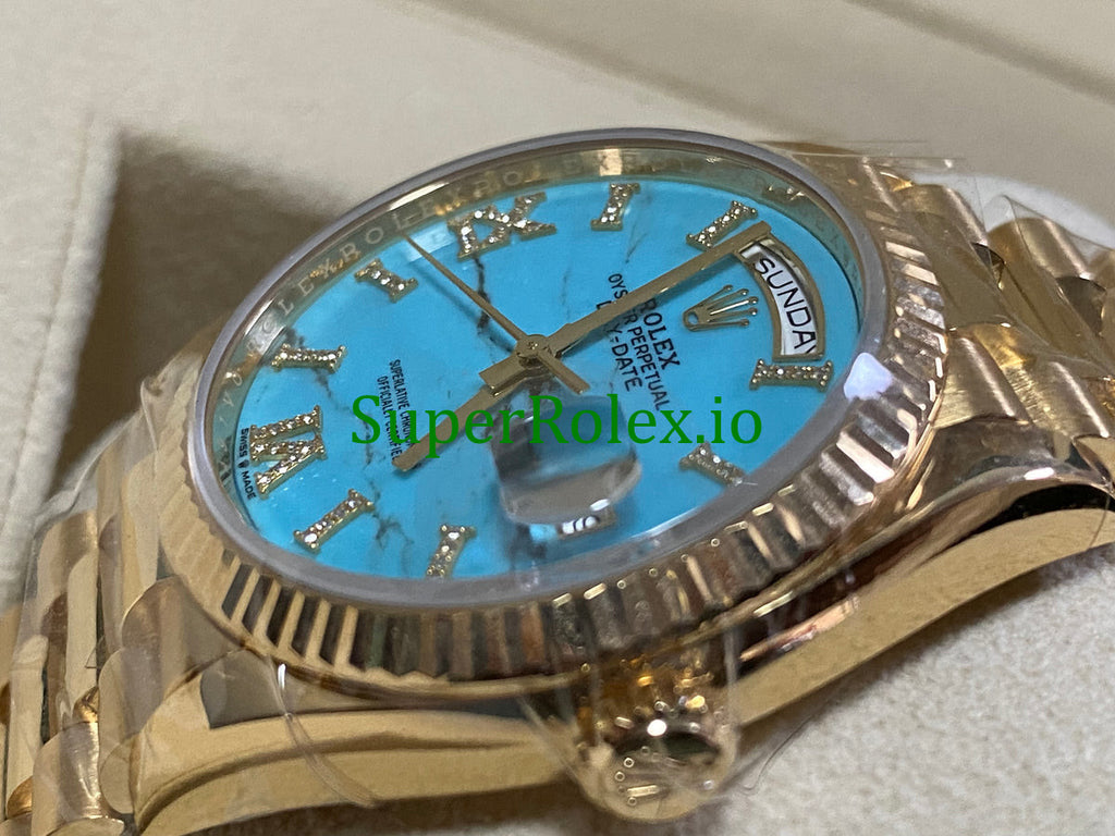 Rolex Day-Date 36MM Yellow Gold Turquoise Diamond-Set Dial Ref.128238