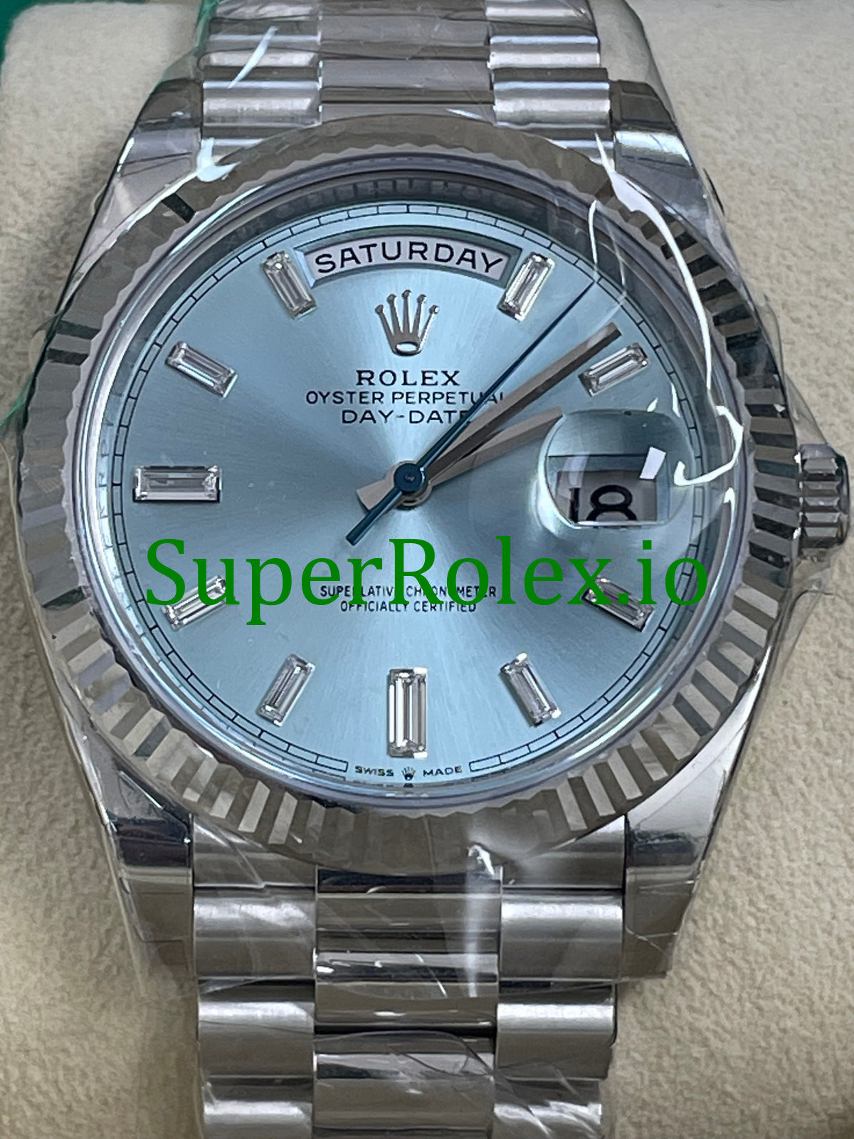 Rolex Platinum Day-Date 40MM Ref.228236 - Ice Blue Baguette Diamond Dial