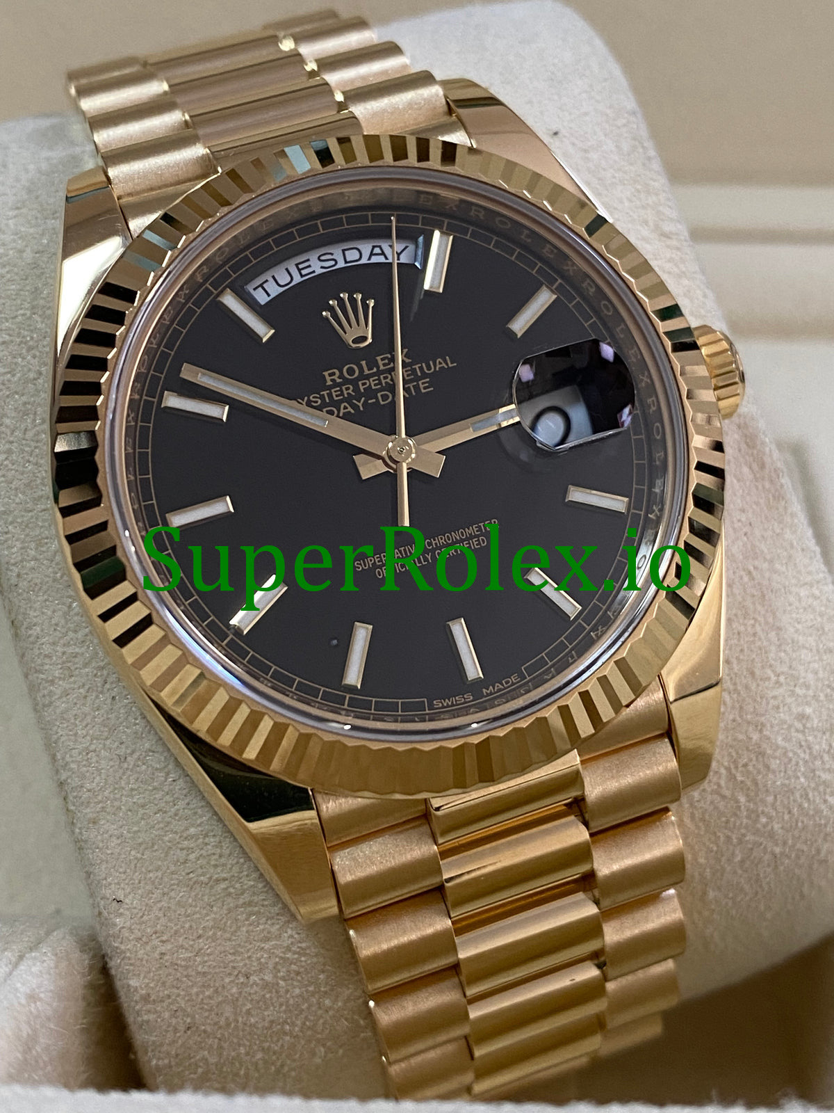 Rolex Day-Date 40MM Yellow Gold Ref.228238 Black Motif Dial
