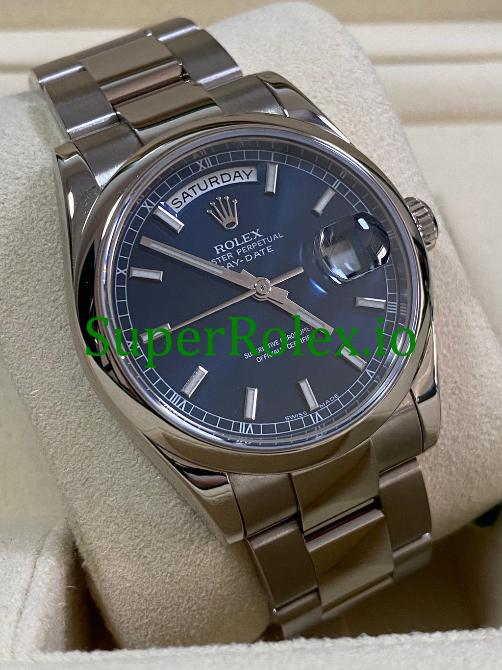Rolex Day-Date 36MM White Gold Blue Index Dial Ref.118209