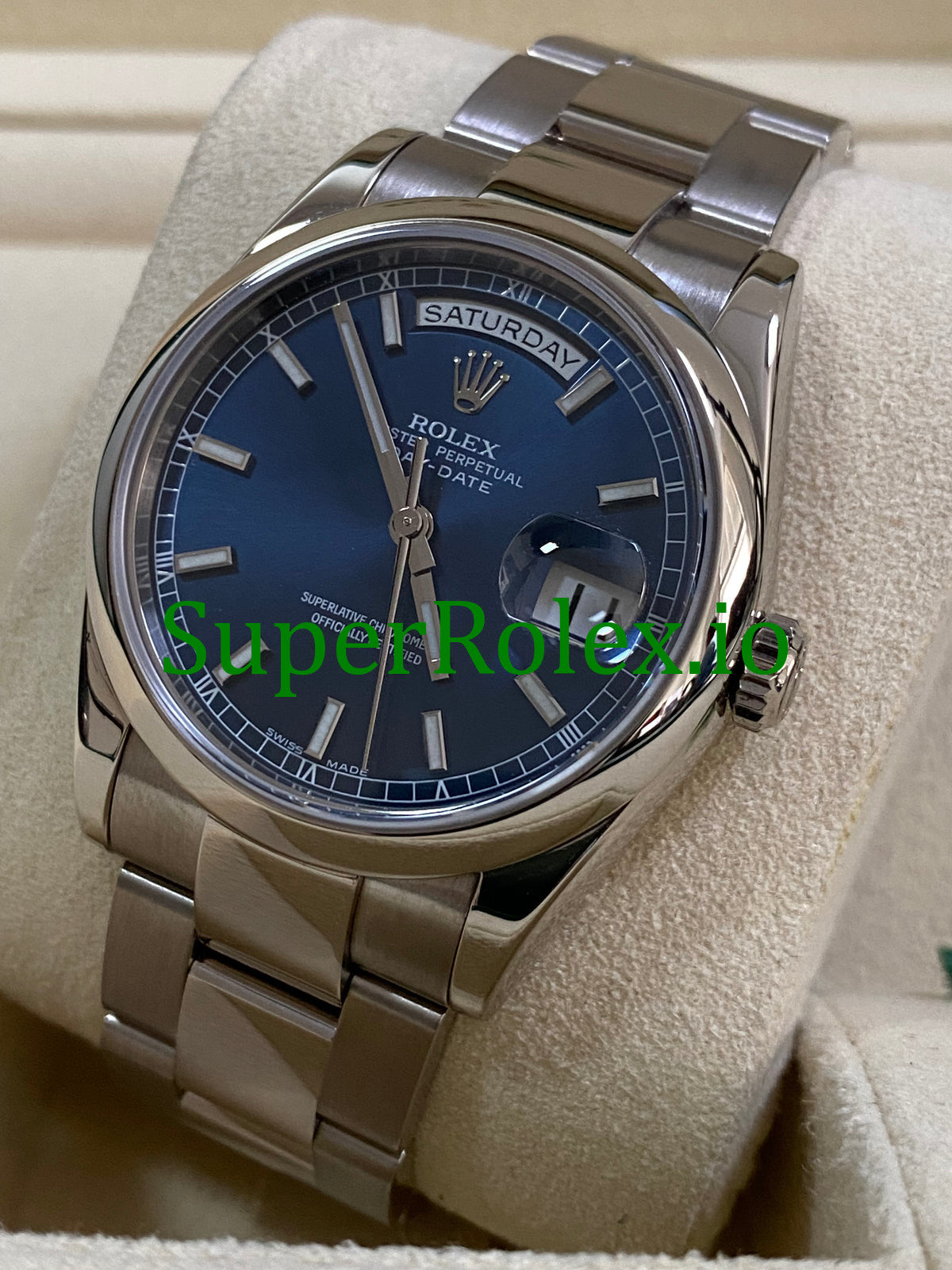 Rolex Day-Date 36MM White Gold Blue Index Dial Ref.118209