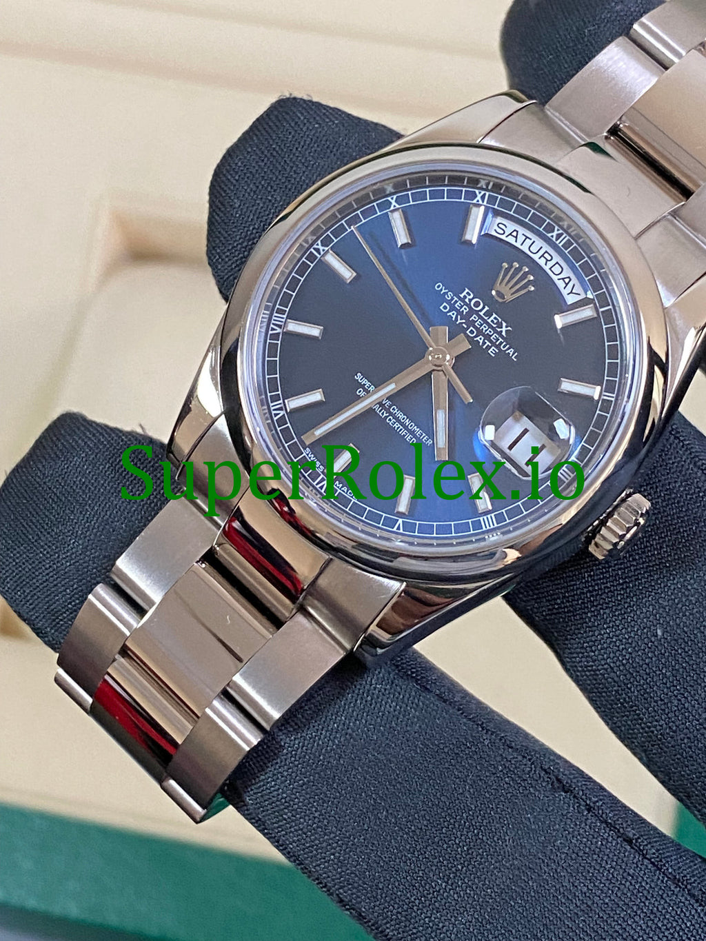 Rolex Day-Date 36MM White Gold Blue Index Dial Ref.118209
