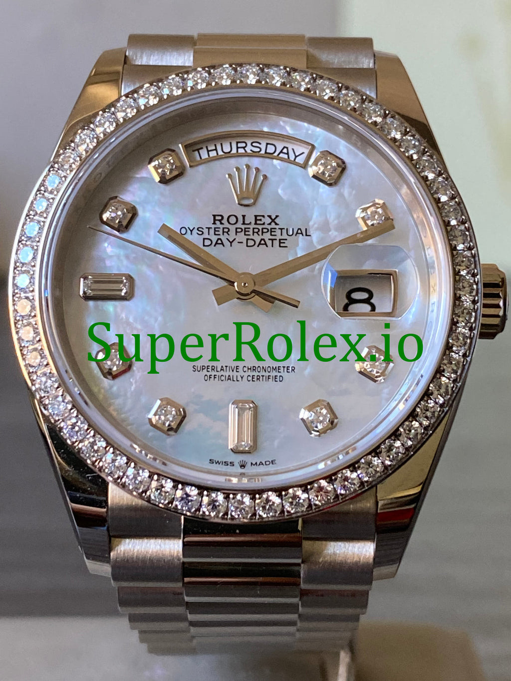 Rolex Day-Date 36MM White Gold Diamond Bezel Ref.128349RBR