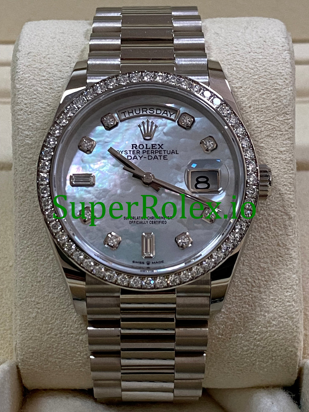 Rolex Day-Date 36MM White Gold Diamond Bezel Ref.128349RBR