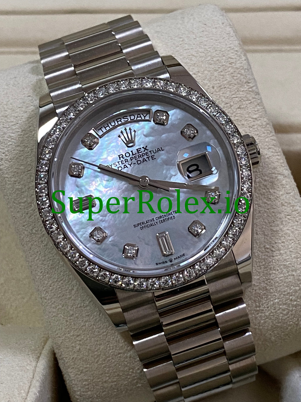 Rolex Day-Date 36MM White Gold Diamond Bezel Ref.128349RBR