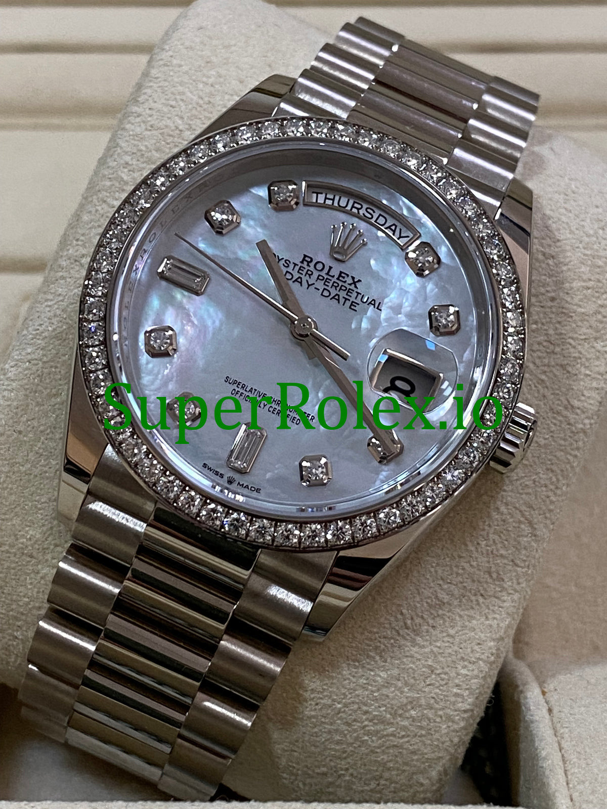 Rolex Day-Date 36MM White Gold Diamond Bezel Ref.128349RBR