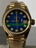Rolex Lady-Datejust 26MM Yellow Gold Blue Vignette Diamond Dial Ref.69178