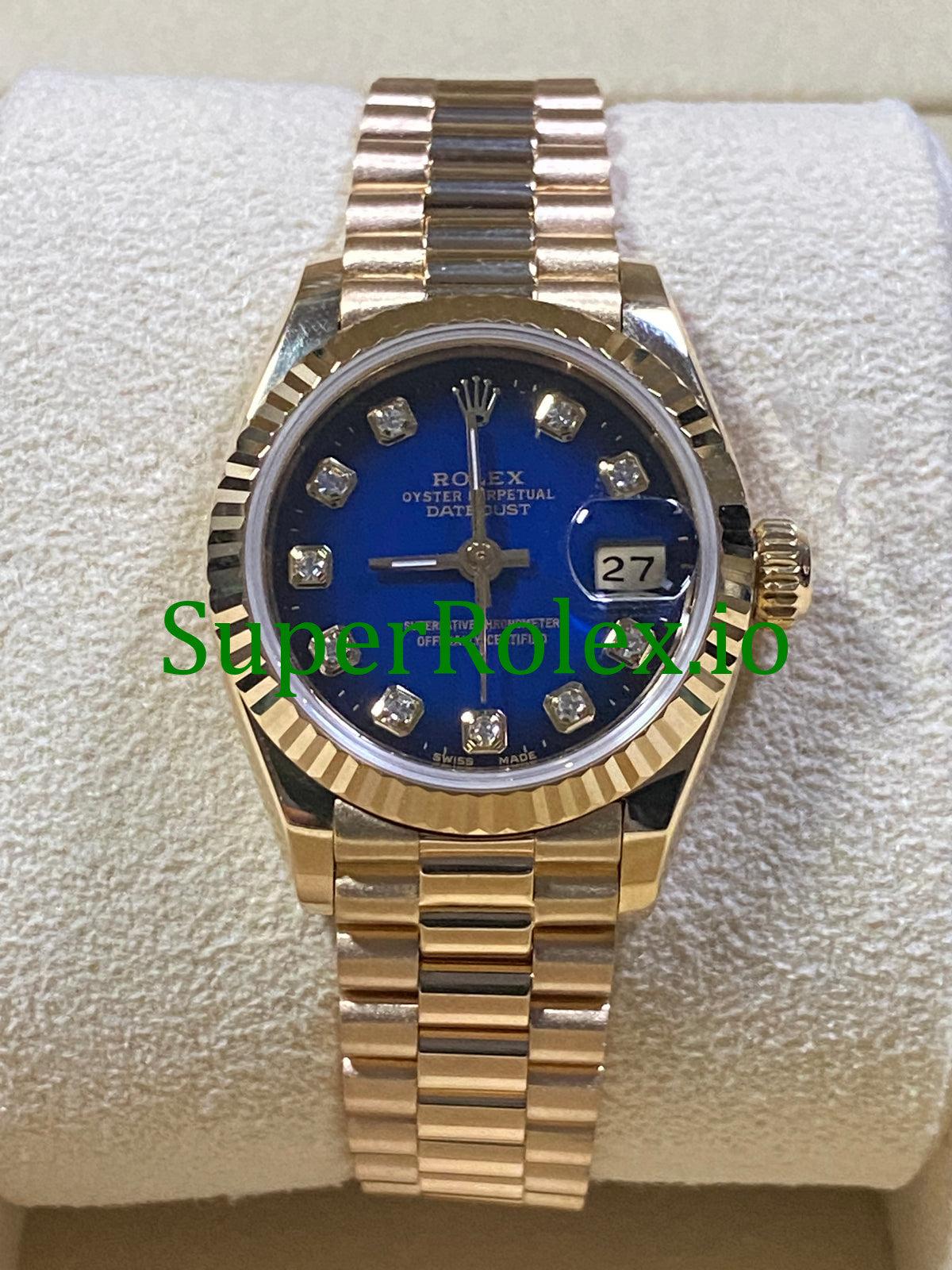 Rolex Lady-Datejust 26MM Yellow Gold Blue Vignette Diamond Dial Ref.69178