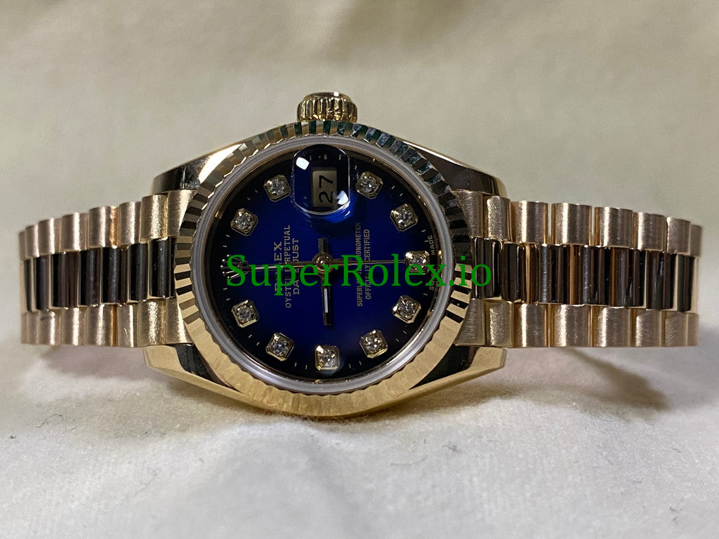 Rolex Lady-Datejust 26MM Yellow Gold Blue Vignette Diamond Dial Ref.69178
