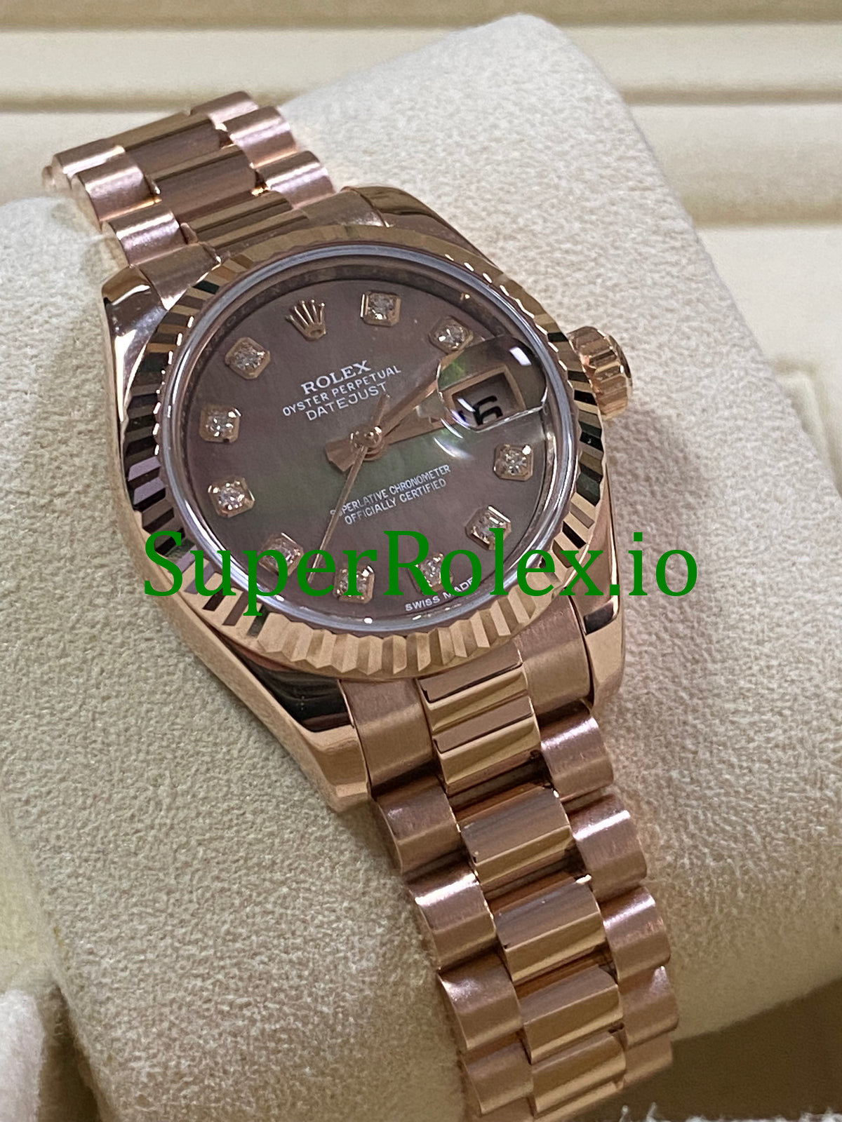 Rolex Lady-Datejust 26 Everose Gold Pearl Diamond Dial Ref.179175
